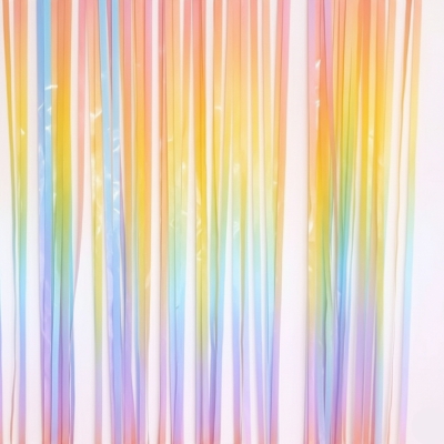 Picture of Rainbow Gradient Colorful Metallic Foil Fringe Curtain Pastel Candy Colored Metallic Tinsel Curtain Backdrop for Birthday Party Baby Shower Party Decoration