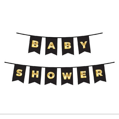 Picture of Baby Shower Card Banner Black and Golden Baby Shower Party, Welcome Prince or Princess Party Decor - Black