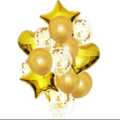 Picture of 14pcs Party Set Golden Latex Balloon Birthday Wedding Festival Baby Shower Decoration
