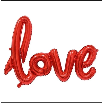 Picture of LOVE Alphabets Letters Red Color Foil Balloon in Cursive Written Letters For Birthday, Engagement, Wedding Party Celebration Decoration Supplies