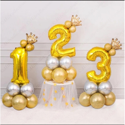Picture of Number Crown Foil Balloons Set Kids Birthday Party Decorations - Gold