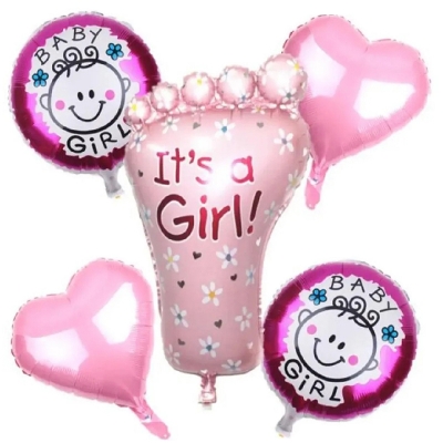 Picture of Girl Pink Feet Welcome Baby Balloon/Baby Shower Balloon Bouquet Combo/Baby Shower Decoration Maternity Shoot Item Props Foil Balloon - Pack of 5