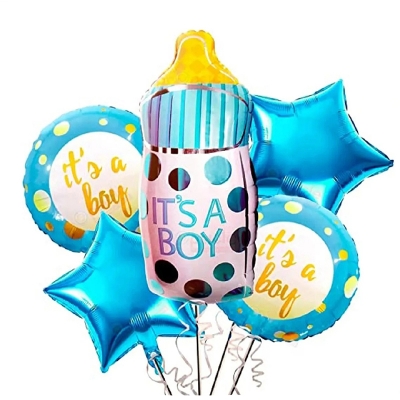 Picture of 5 Feeder Foil Balloons Set for Baby Boy It’s a Boy Feeder Foil Balloon, Round Shaped and Star Shaped Foil Balloons Best Balloons for Baby Shower, Welcome Baby, and other Baby Celebrations