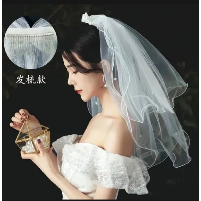 Picture of Bridal Veil Korean White Wedding Fairy Travel Short Small Veil Wedding Veil Bridal Accessories - Int: One size