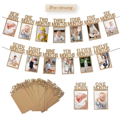 Picture of 1st Birthday Photo Banner for Baby from Newborn to 12 Months, First Birthday Decorations for Boys or Girls, Pre-Strung One Year Old Birthday Photo Banner
