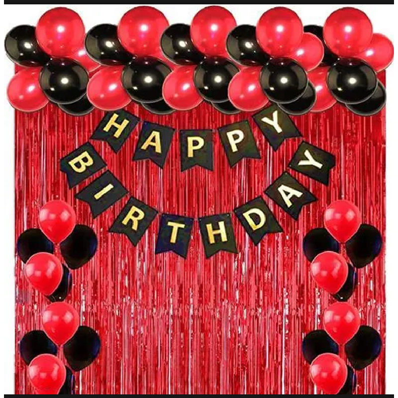 Picture of Full Package Balloons/Red & Black Colored Balloon Decoration Set/Red Color Backdrop/Birthday Decoration Set - Red