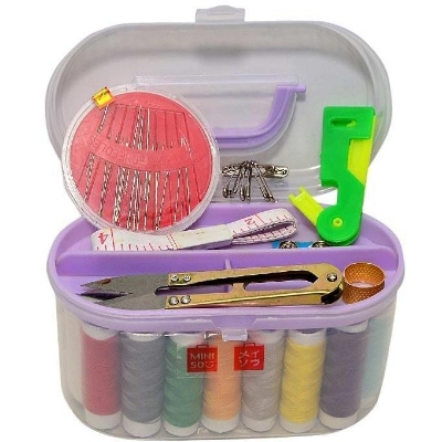 Picture of New Mini Sewing Kit Accessories Storage Organizer Box Plastic Thread Threader Needle Scissor Travel Box Sewing Tools