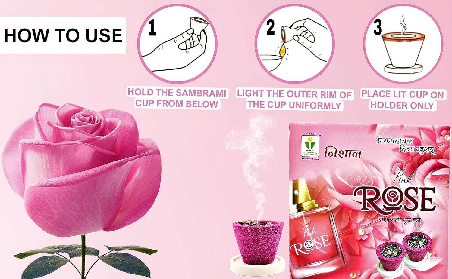 Picture of Nishan (24 Pcs) Pink Rose Sambrani Dhoop Cups for Pooja, Meditation, Festivals and Spiritual Events, Gulab Dhup Cup with Holder Plate, (2 Box) (24-Gulab) Agarbatti