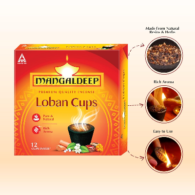 Picture of Mangaldeep Loban Cups - Pure & Natural - Rich Aroma (12 Cups) Multi-Flavor Box Agarbatti