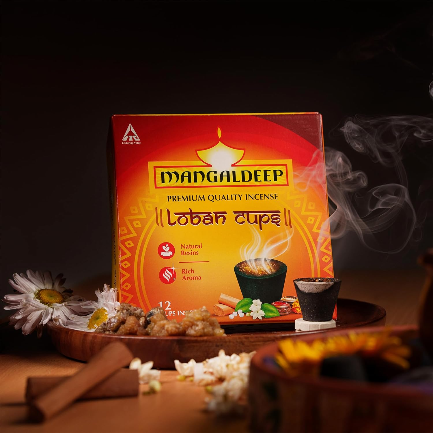 Picture of Mangaldeep Loban Cups - Pure & Natural - Rich Aroma (12 Cups) Multi-Flavor Box Agarbatti