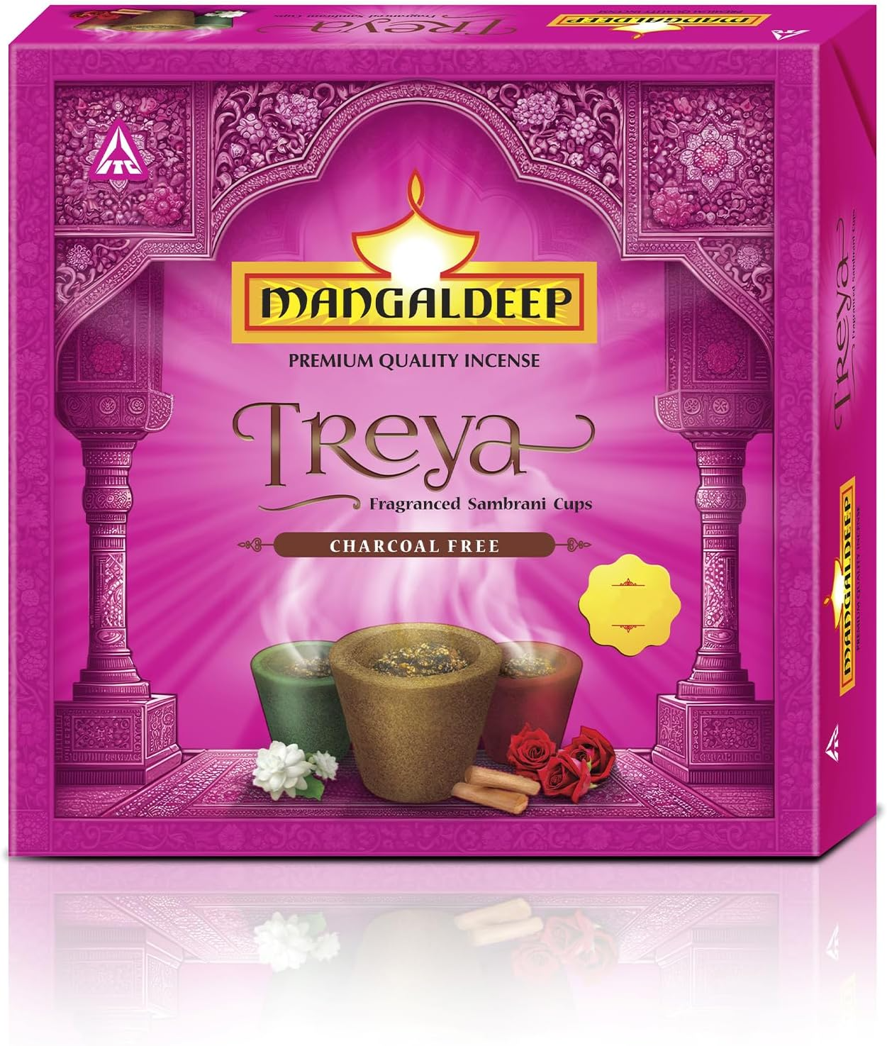 Picture of Mangaldeep Treya Power of 3in1 Sambrani Cups Cup Dhoop Black | 12 Cups in Per Pack| Dhoop for Pooja, Havan & Religious Rituals | Charcoal Free Easy to Burn Havan Cups for Positivity & Pooja Agarbatti
