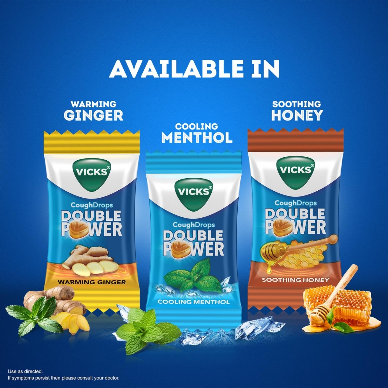 Picture of Vicks Cough Drops 2.7g x 65 Mix Packs / 1.8gm 125 Mix Packs - Ginger, Menthol, Tulsi & Honey Flavor