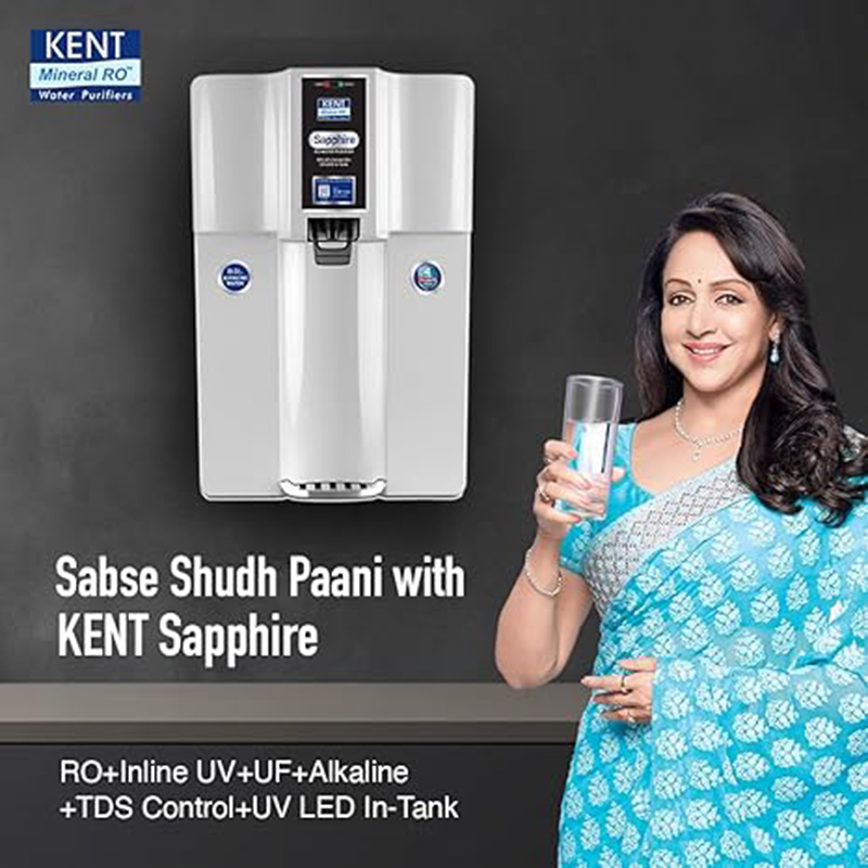Picture of Kent 8 Liter Sapphire RO Water Purifier|RO+UF+Inline UV+Alkaline+TDS Control+UV LED in Tank | Fully Automatic On & OFF Operation