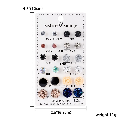 Picture of 12 Pairs New Fashion Assorted Crystal Druzy Resin Stone Round Earrings Set