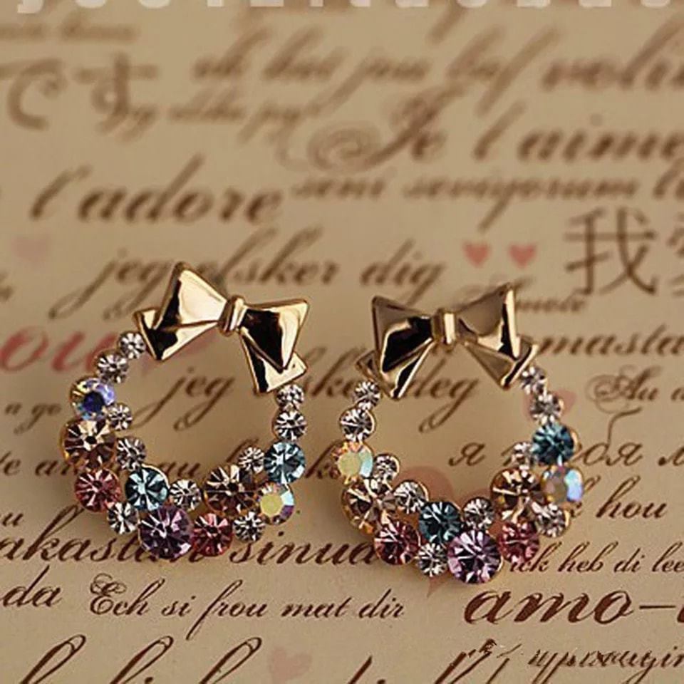 Picture of Cute Crystal Rinestone Alloy Charming Bowknot Studs Earrings Women
