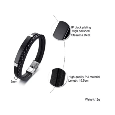 Picture of New Leather Bracelet With Engraved Coordinates Bracelet For Men