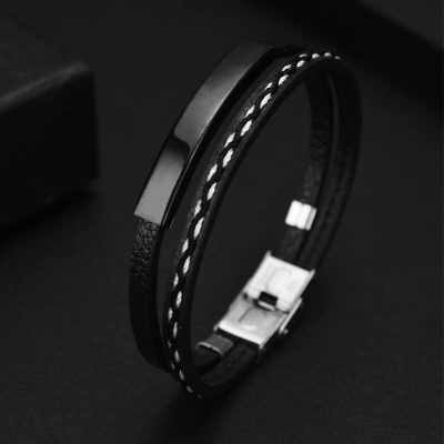 Picture of New Leather Bracelet With Engraved Coordinates Bracelet For Men