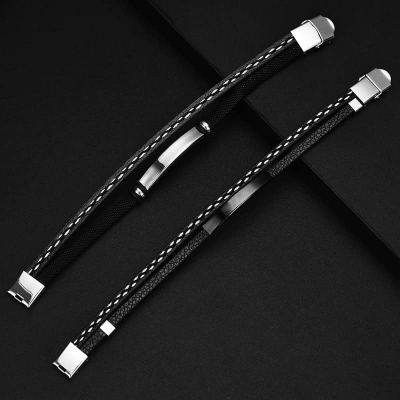 Picture of New Leather Bracelet With Engraved Coordinates Bracelet For Men