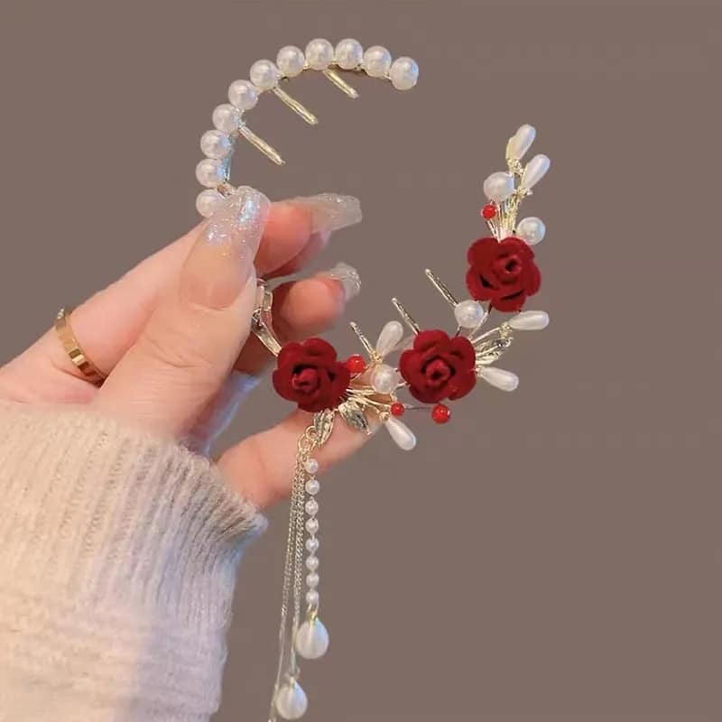 Picture of Understated -Craftsmanship and Trendy -Korean Crystal Rhinestone Butterfly Pearl Tassel Hairpin For Women- Progressively Better