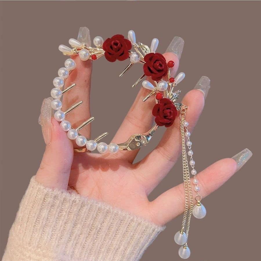 Picture of Understated -Craftsmanship and Trendy -Korean Crystal Rhinestone Butterfly Pearl Tassel Hairpin For Women- Progressively Better