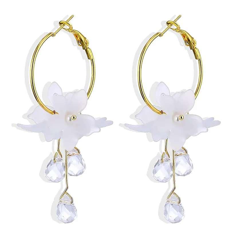Picture of Refined Taste - Fashion Flower Tassel Drop Earrings For Women Trendy Shiny Moon Star Pearls Dangle Earrings - Durabilty Assured