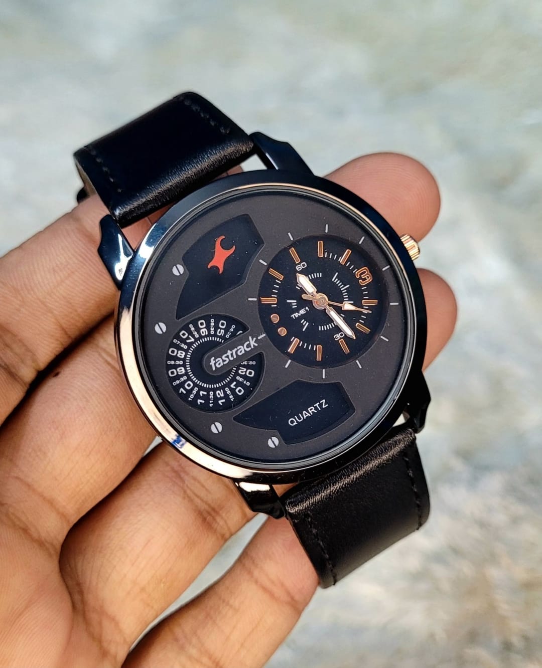 Picture of Black  Round Lather  Best Watch For Men's White!- ঘড়ি