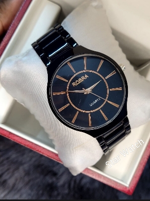 Picture of Stainless Black Band Quartz Wrist Watch Black Turntable Dial Men