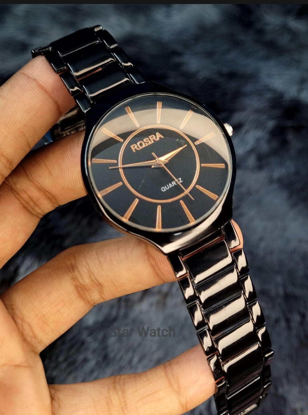 Picture of Stainless Black Band Quartz Wrist Watch Black Turntable Dial Men