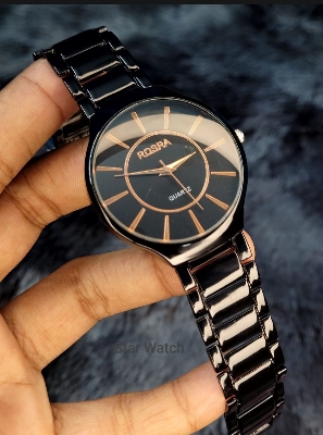 Picture of Stainless Black Band Quartz Wrist Watch Black Turntable Dial Men