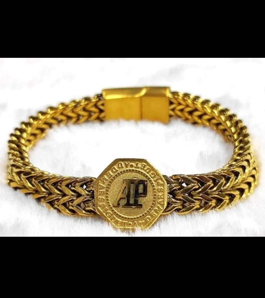 Picture of New AP style Men Cuban Link Chain Bracelet Shiny Rhinestone Inlaid Bangle Jewelry