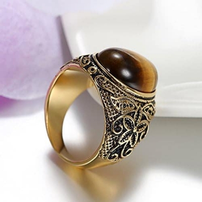 Picture of Bohemian style huge Browan stone vintage jewelry titanium steel ring neutral ring jewelry