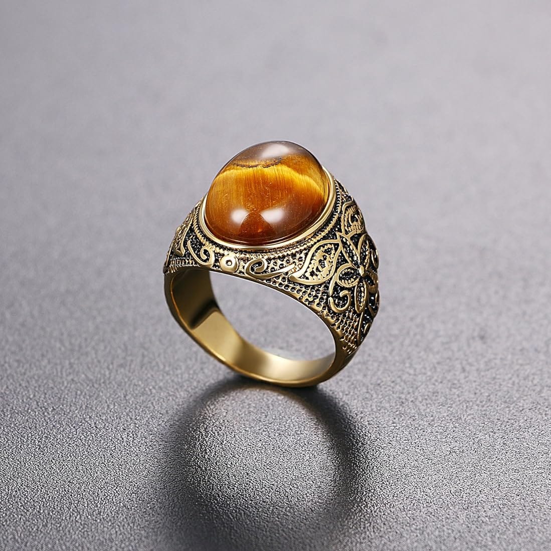 Picture of Bohemian style huge Browan stone vintage jewelry titanium steel ring neutral ring jewelry