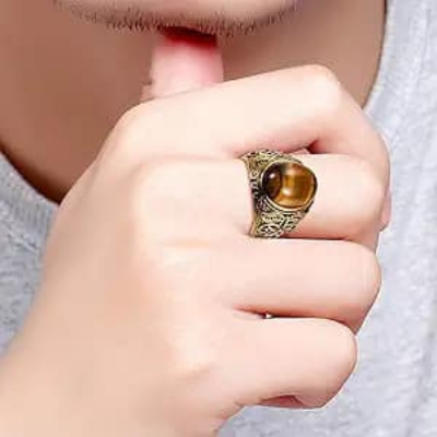 Picture of Bohemian style huge Browan stone vintage jewelry titanium steel ring neutral ring jewelry