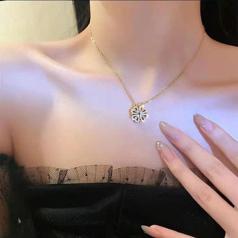 Picture of Sterling Silver Necklace White Plated Korean Fashion Cute Heart Shaped  Magnet Necklace For Girls