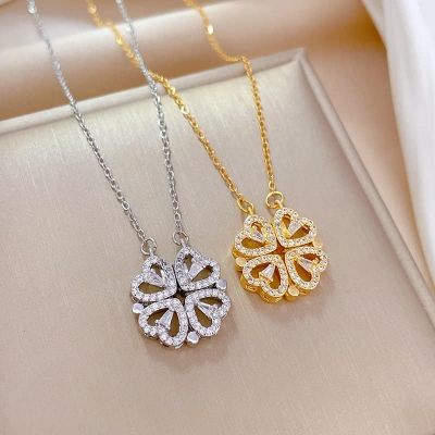 Picture of Stylish Fashionable Trendy Love Magnetic Chain Necklaces for Girls Simple Stylish Fashion - Folding Heart-Shaped Pendant Necklaces for Women