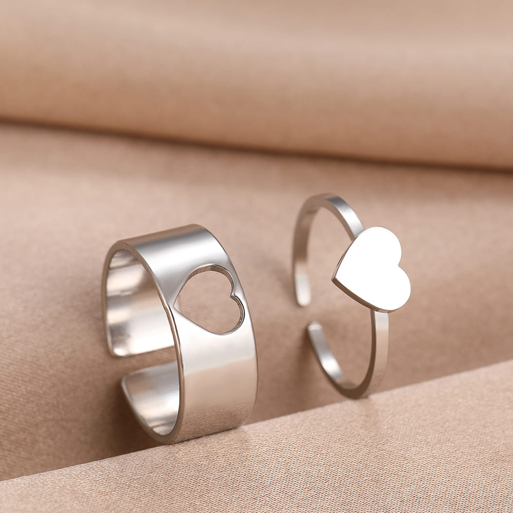 Picture of LOVE King & Queen Couple Ring Set In Titanium Hart Finger Ring Heart/ Attrtive Couple Open Rings