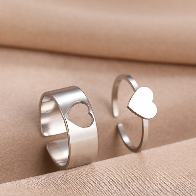 Picture of LOVE King & Queen Couple Ring Set In Titanium Hart Finger Ring Heart/ Attrtive Couple Open Rings