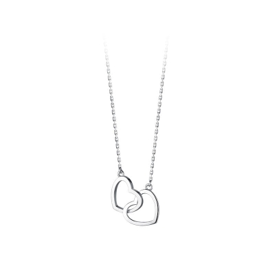 Picture of Sterling Silver Necklace White Plated Korean Fashion Cute Heart Shaped Pendant Necklace For Girls
