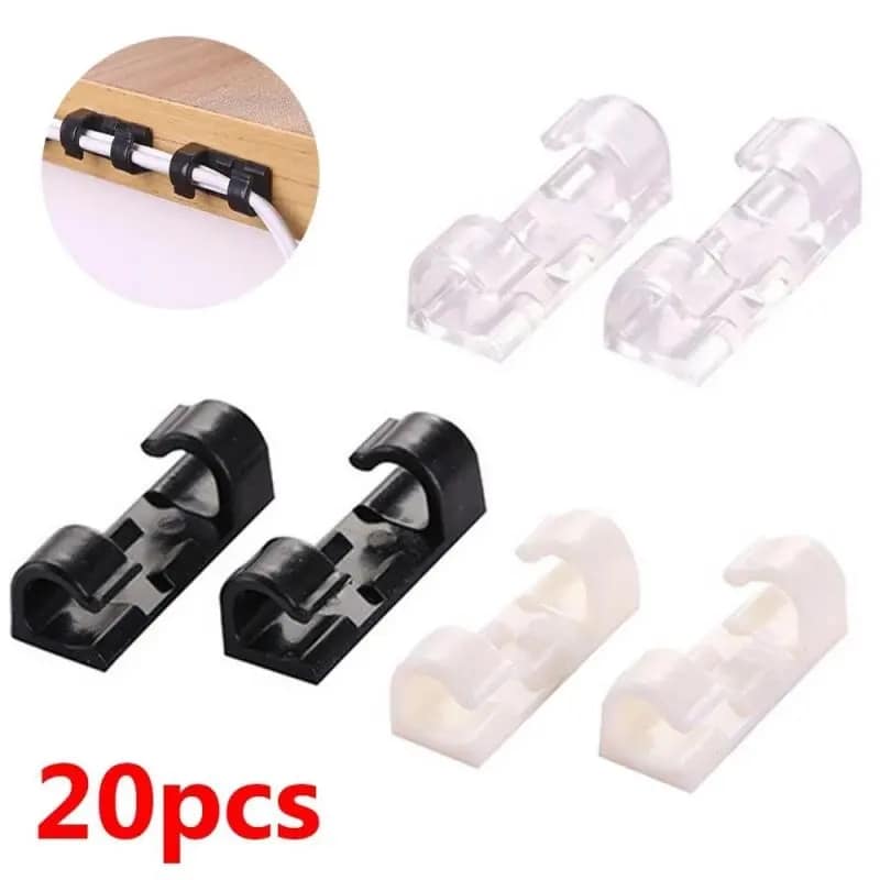 Picture of 20pcs Adhesive Data Cable Charging Wire Holder Clips Wall Desktop Cable Organizer Peeling and Mounting,