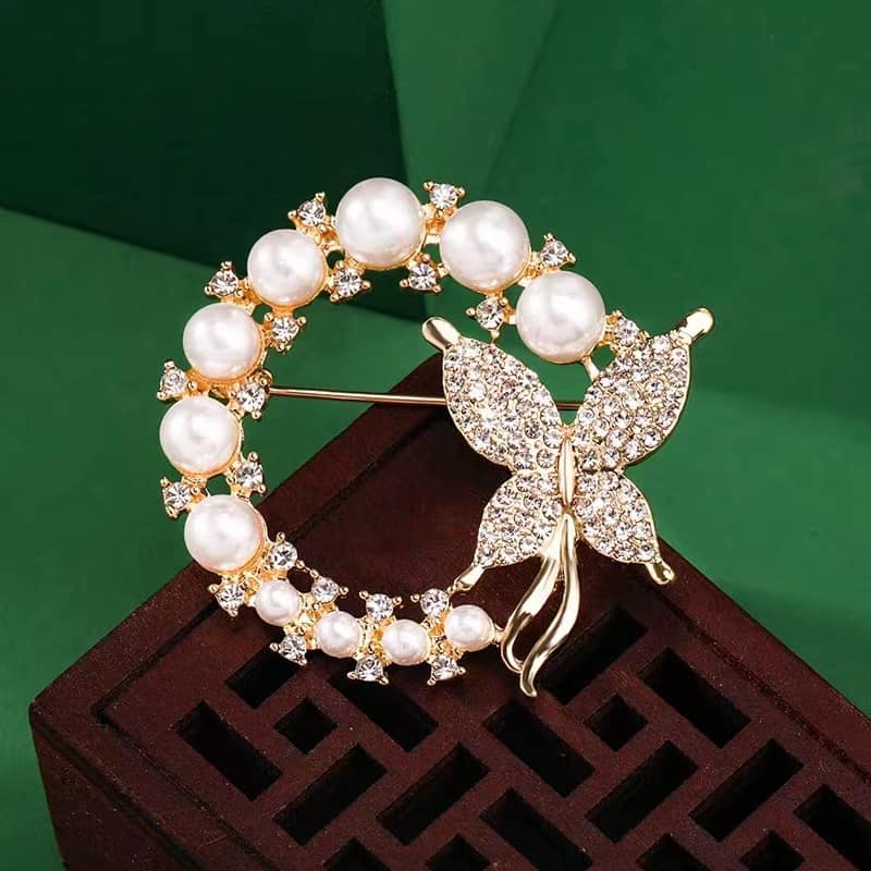 Picture of Flower White Pearls Hijab pin(Golden color) Fashion Creative Safty Pins For girls and Women