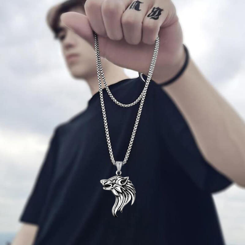 Picture of Wolf Head  Stainless Steel Chain Necklace For Men