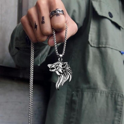 Picture of Wolf Head  Stainless Steel Chain Necklace For Men