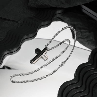 Picture of Black Trendy Simple Stainless Steel Silver Necklace For Men