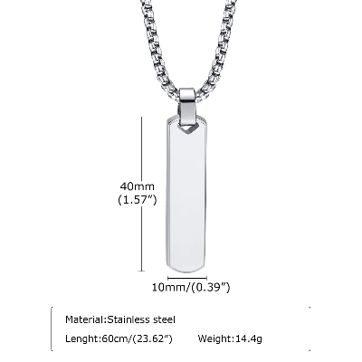 Picture of Simple Stainless Steel Necklace Women's Shiny Vertical Striped Rectangle Pendant Neck Fashionable Punk Jewelry Accessories for Men