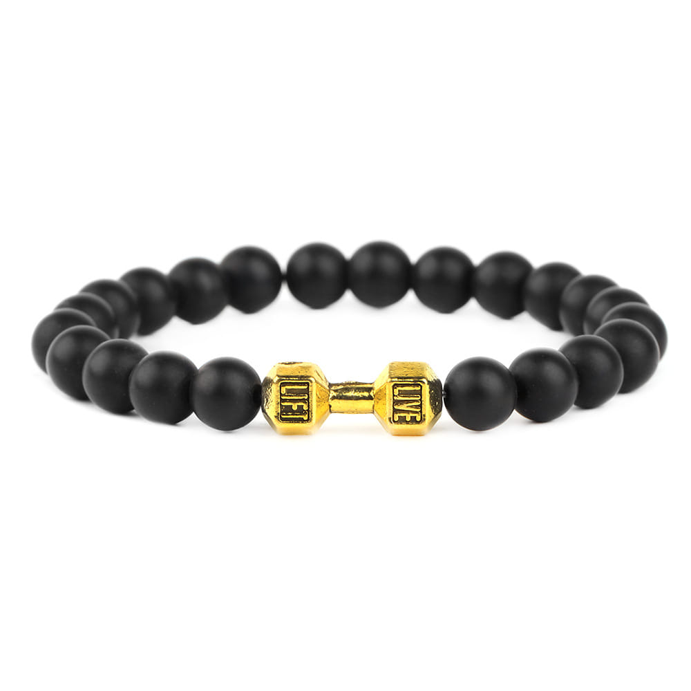 Picture of Golden  Matte Stone Dumbbell Sports Bracelet for Men