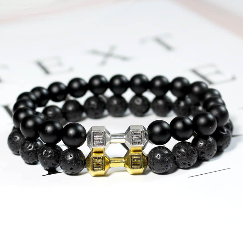 Picture of Golden  Matte Stone Dumbbell Sports Bracelet for Men