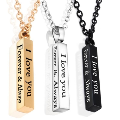 Picture of Silver Black Color I Love You Forever & Always Letter Charm Necklace Lettering Wishing Pendant For Men Gift For Men/Boys