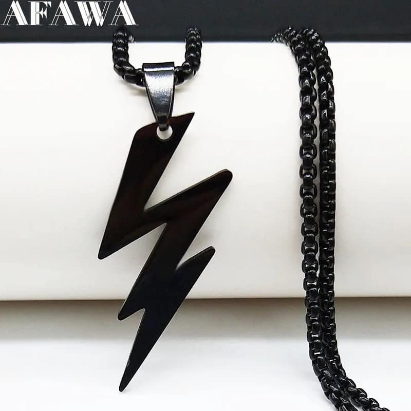 Picture of New Black  Stainless Steel  Lightning Bolts Necklace Chain For Men