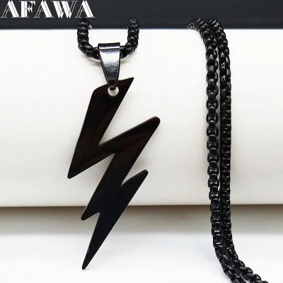 Picture of New Black  Stainless Steel  Lightning Bolts Necklace Chain For Men