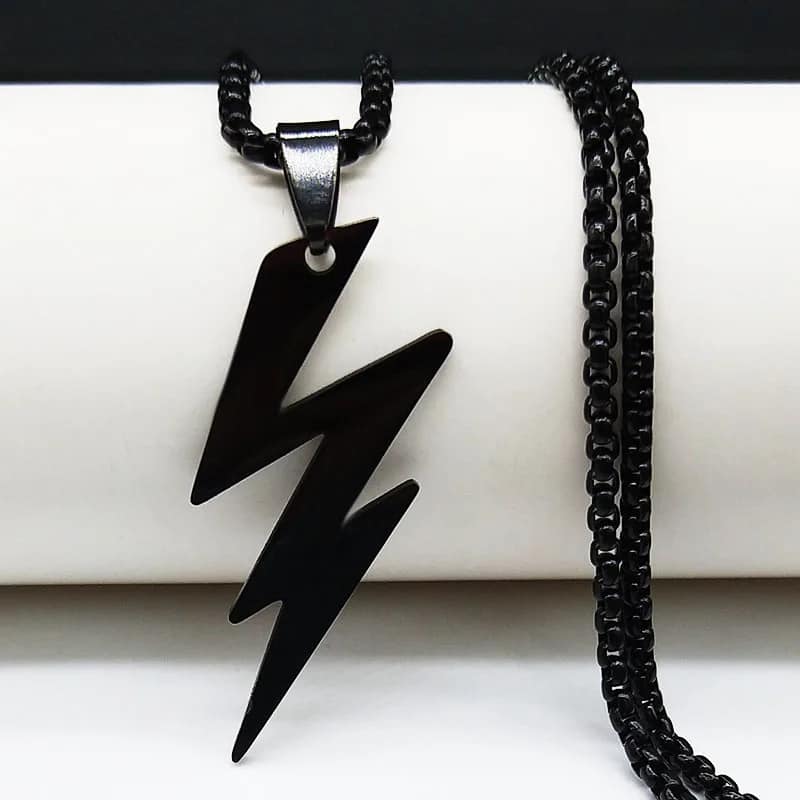 Picture of New Black  Stainless Steel  Lightning Bolts Necklace Chain For Men
